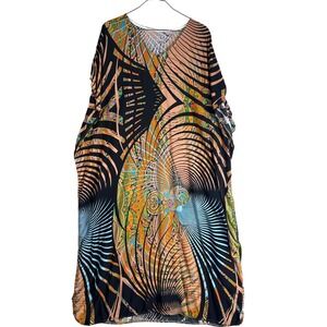 Womens Boho Abstract Print Kaftan Maxi Dress Resort Beach Cover Up One Size